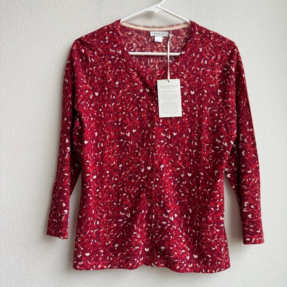 NWT Garnet Hill 100% Merino Wool Sustainable Button Cardigan Red Size Medium